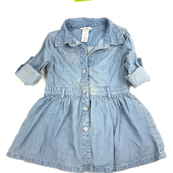 Guess Girls Size 2 Denim Chambray Shirt Dress with Rhinestone Buttons - Picture 12 of 12